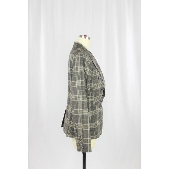 BANANA REPUBLIC Cadet Grey Check Wool Flannel Double Breasted Blazer, Size 6 - Picture 6 of 16